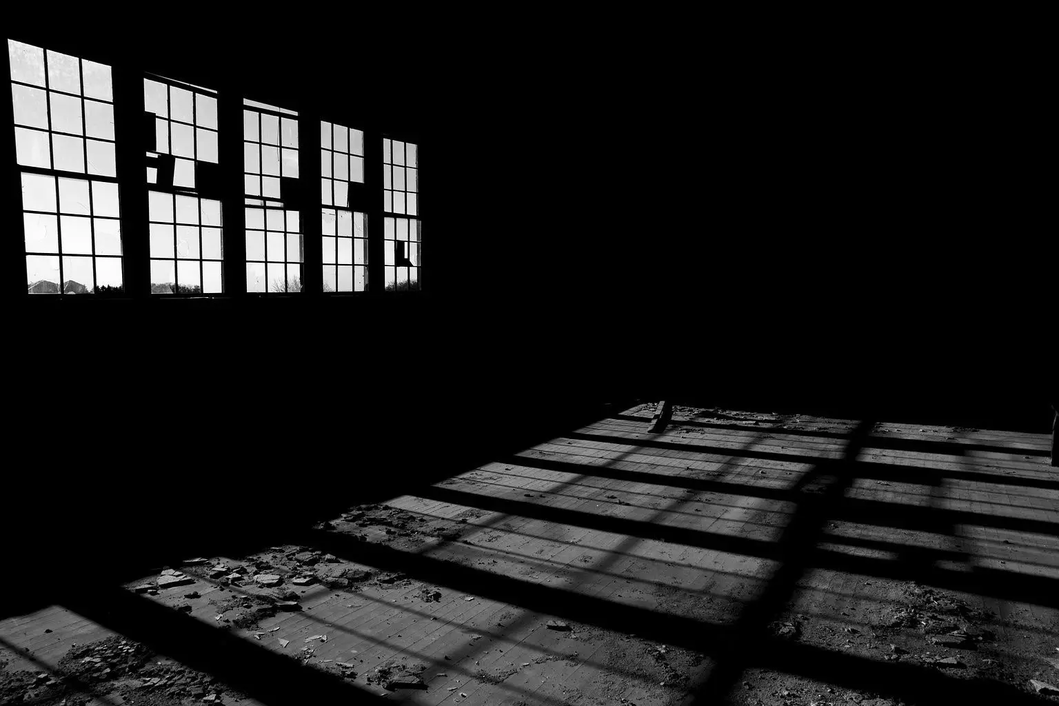 Shadows in the old Menonite school house interior