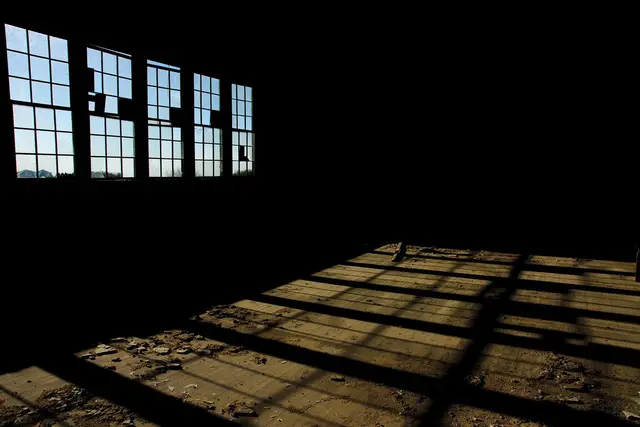 Sunlight and shadows in the old Menonite school house interior